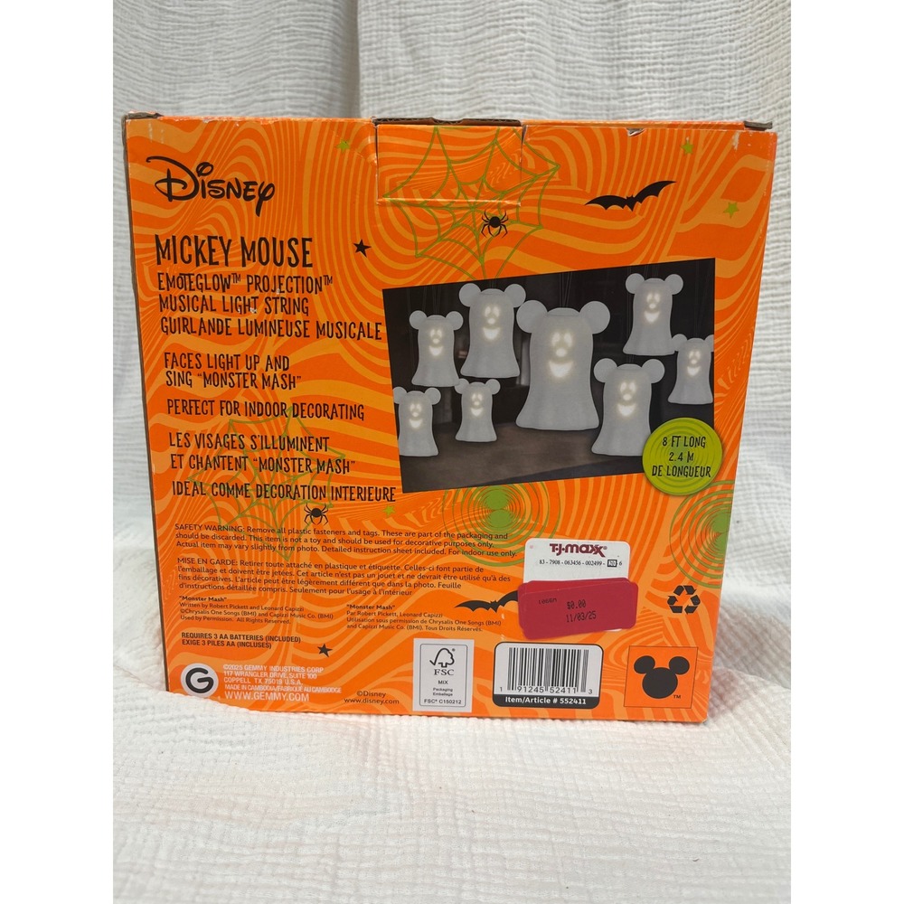 Disney Mickey Mouse Halloween Emoteglow Projection Musical Light String 8ft Set - Picture 5 of 5